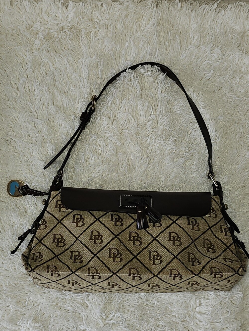 Y2K Vintage Dooney & Bourke Signature Monogram Canvas Flap Baguette